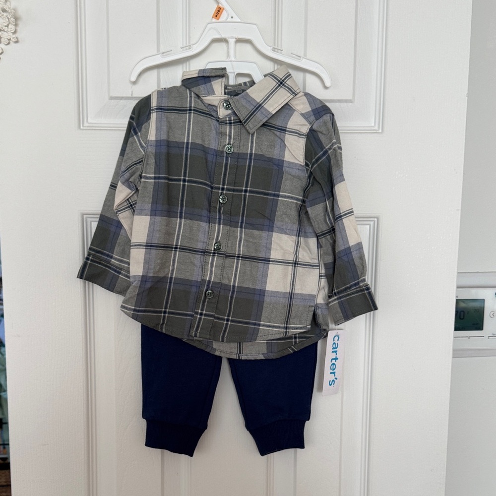 Carter's Gray Plaid Shirt and Dark Blue Pants Set